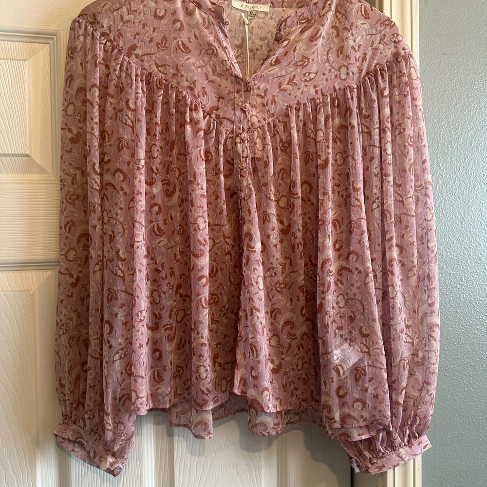 NWT Z Supply Liene Pink Floral Blouse Size XS
